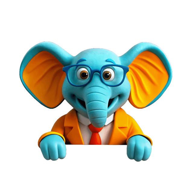 Happy Professor Elephant Peaking Over a Wall